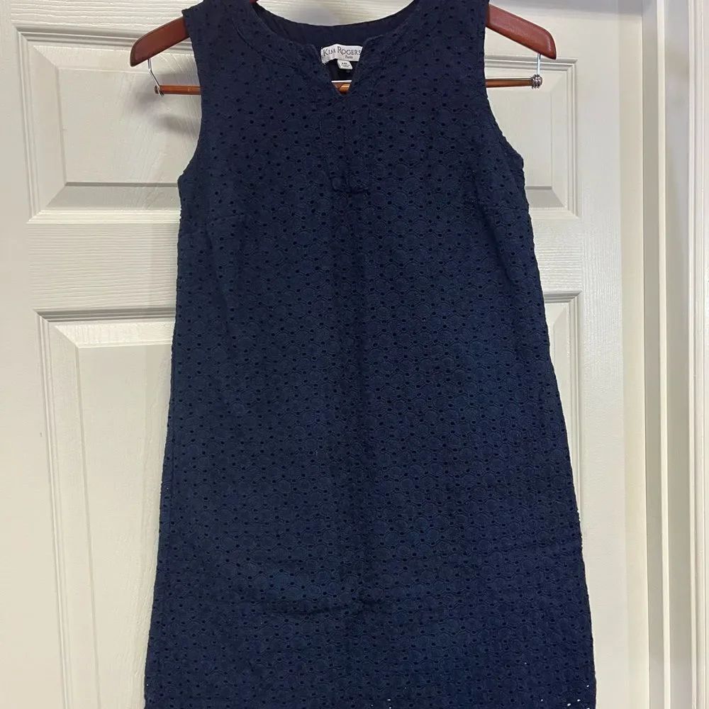 Kim Rogers Navy Eyelet Sheath sz PM EUC